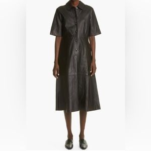 CO Lambskin Placket Paneled Leather Midi Shirtdress - online $1695